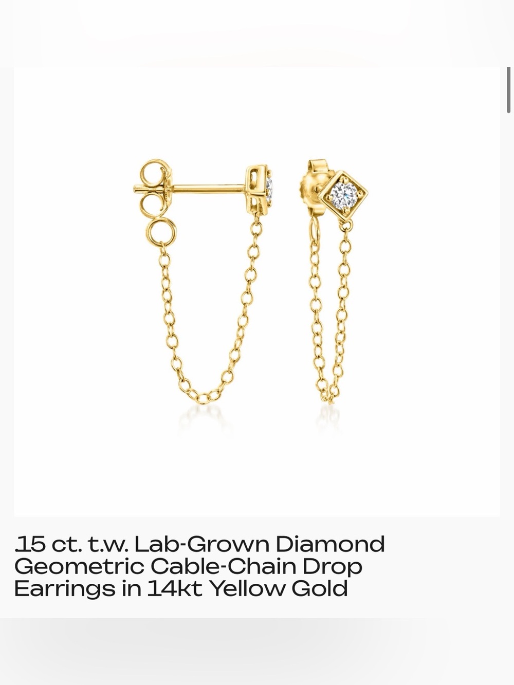 14kt Yellow Gold Geometric Cable-Chain Drop Earrings with Lab-Grown Diamond
